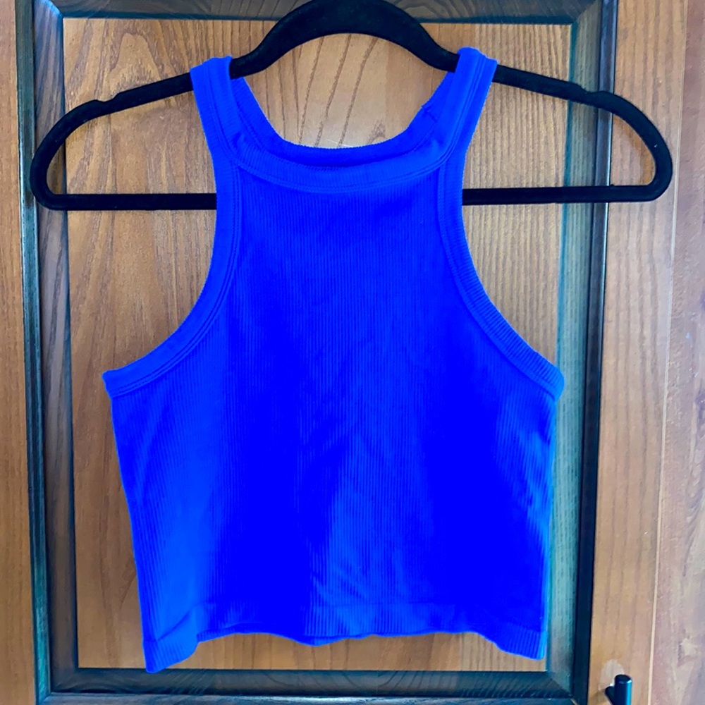 Bright blue tank crop top